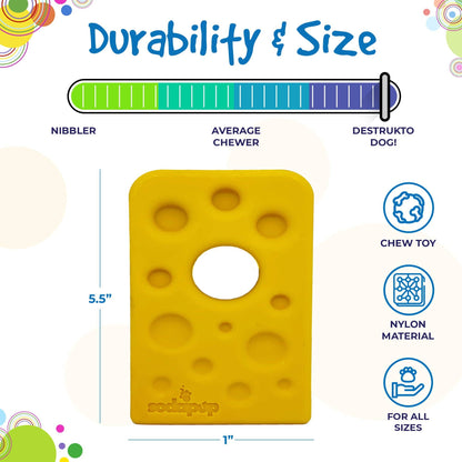 SodaPup durability and size guide for the Swiss Cheese Wedge dog chew toy