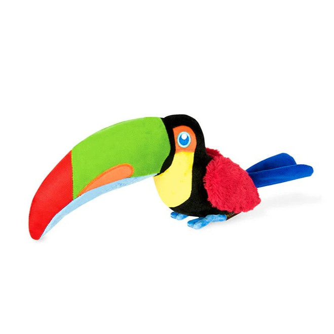 Toucan dog toy made with eco-friendly materials, AZO-free dyes, and durable construction