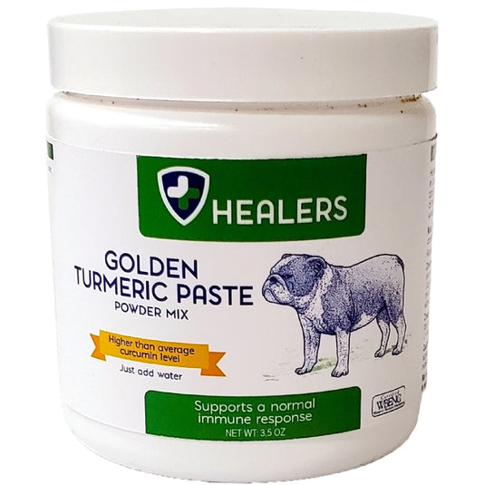 Golden turmeric paste for dogs made by Healers PetCare to support joints, immunity, and overall vitality