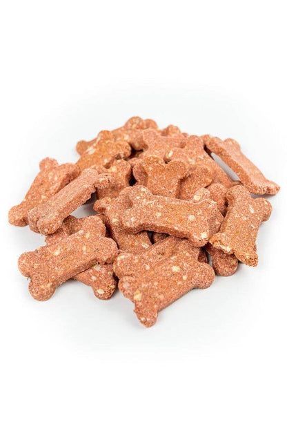 Pile of pink Strawberry Shortcake vegan dog biscuits made with organic ingredients