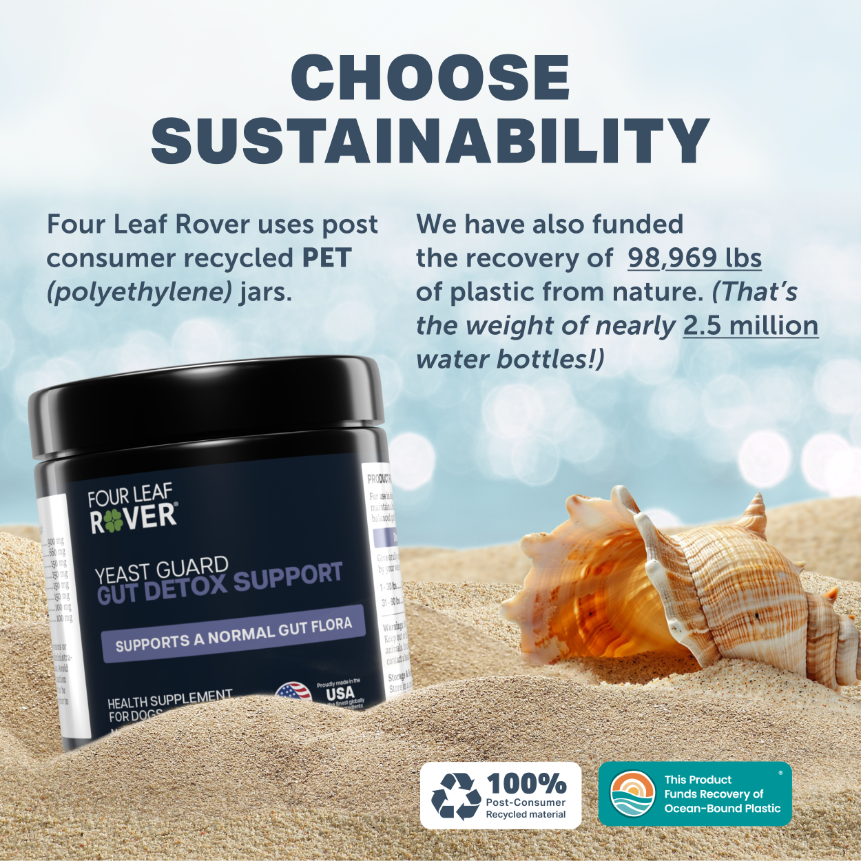 Yeast Guard is packaged in recycled PET jars and funds recovery of plastic