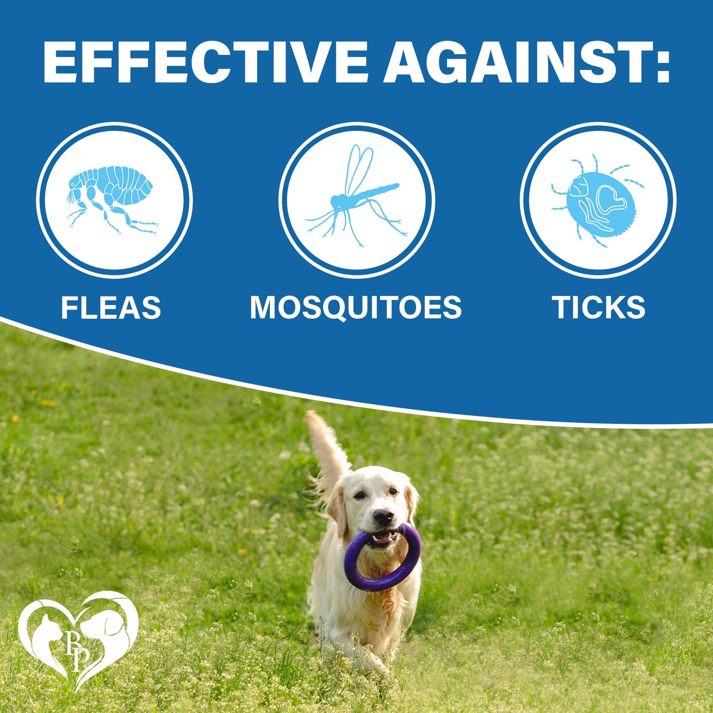 Beloved Pets Flea & Tick Chews effectiveness chart showing support against fleas, ticks, and mosquitoes.