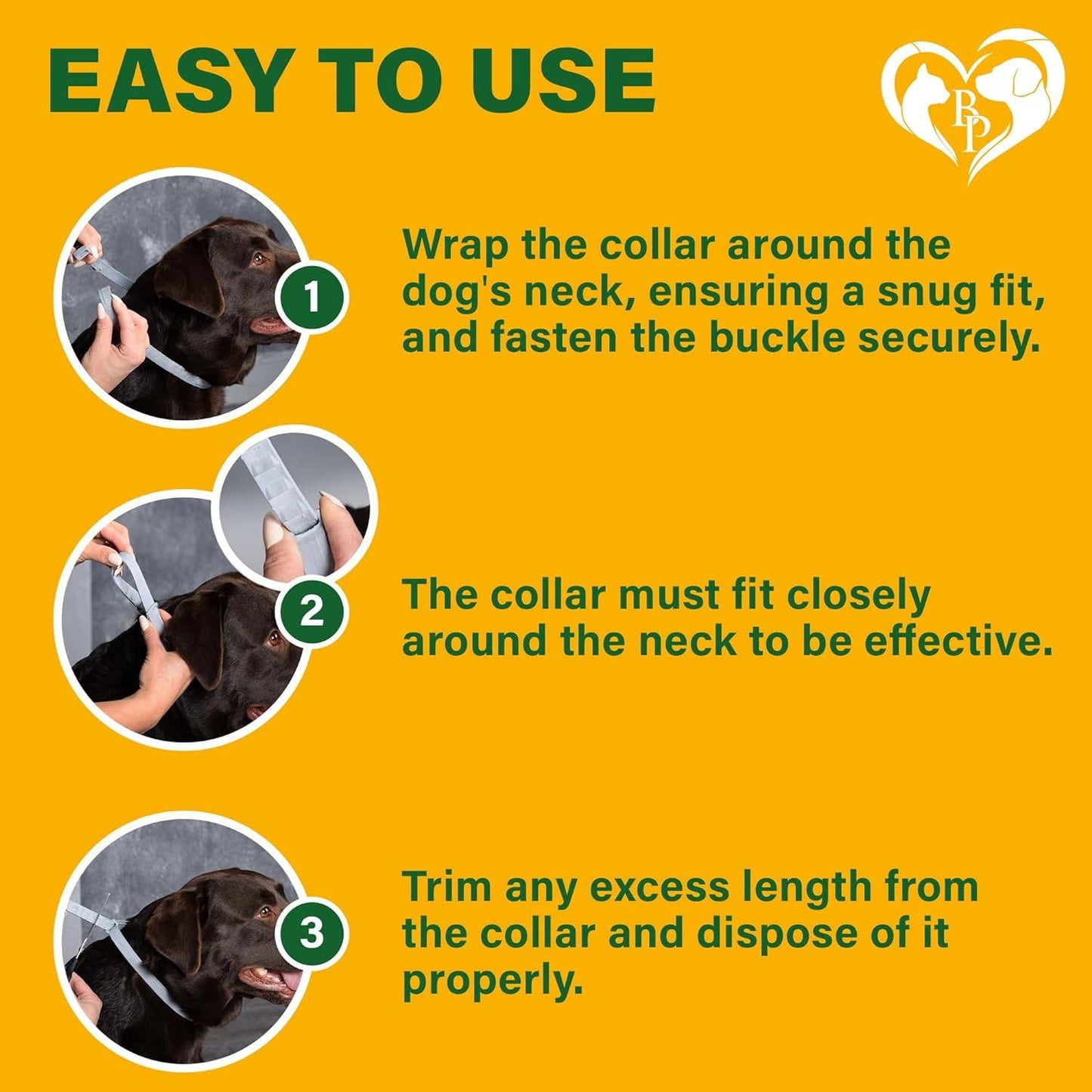 Step-by-step instructions for fitting and adjusting the Beloved Pets Flea & Tick Collar.