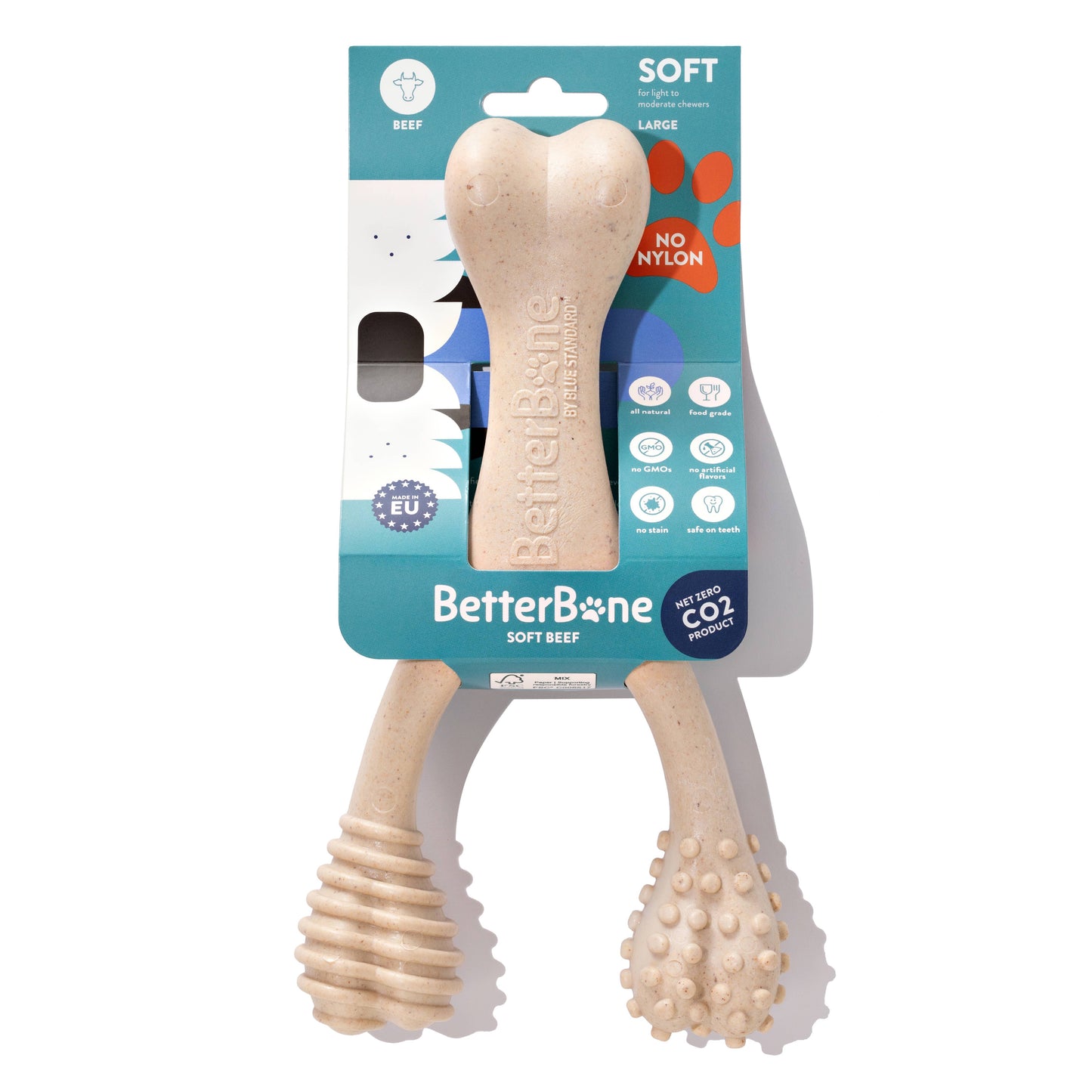 BetterBone SOFT chew dog toy in size large made from food-grade, non-toxic materials for puppies, senior dogs, and light chewers.