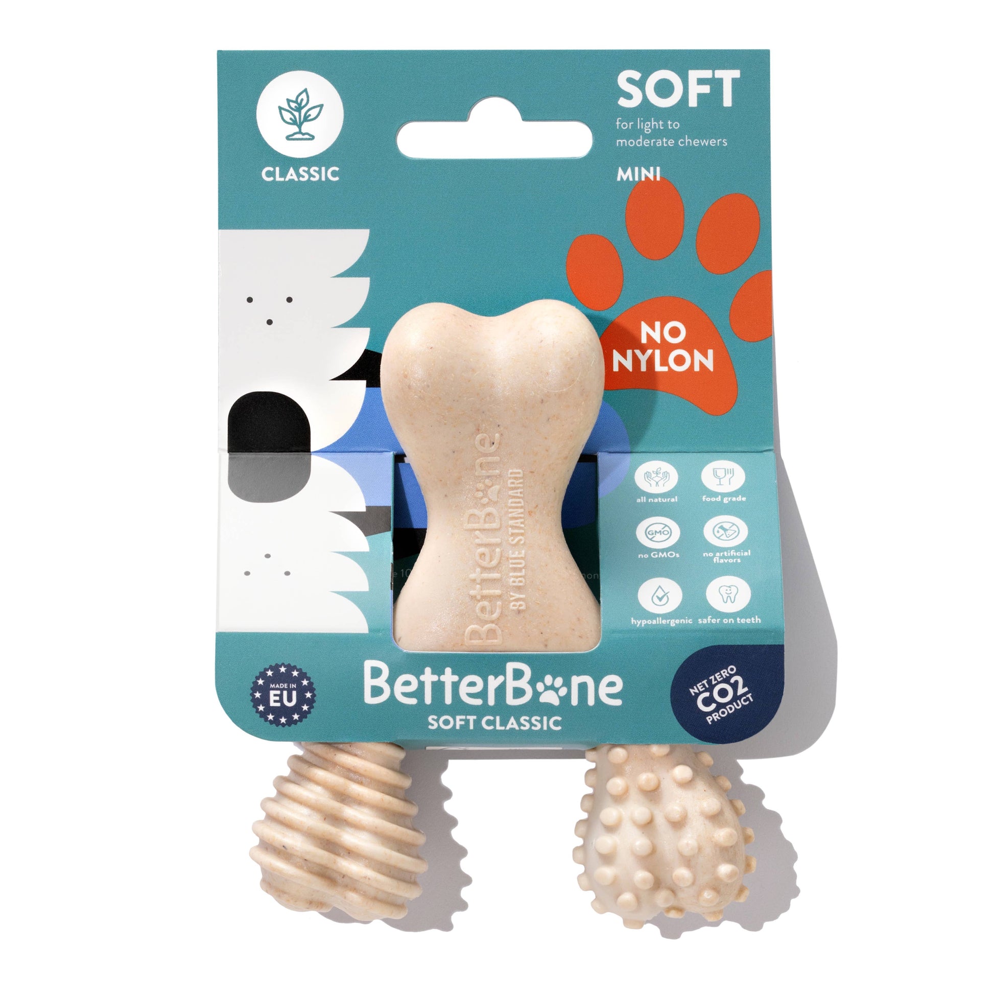 BetterBone SOFT chew dog toy in size mini made from food-grade, non-toxic materials for puppies, senior dogs, and light chewers.