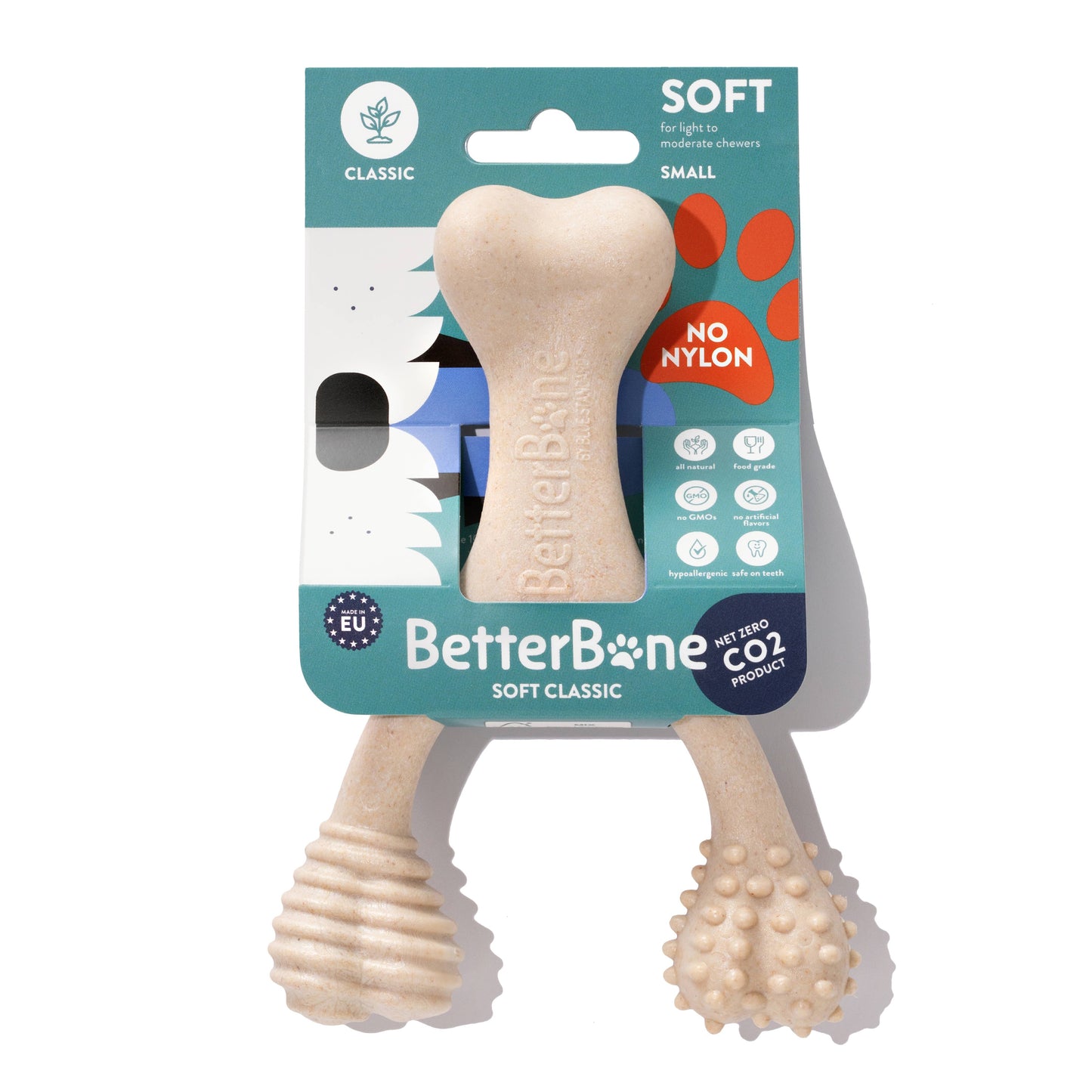 BetterBone SOFT chew dog toy in size small made from food-grade, non-toxic materials for puppies, senior dogs, and light chewers.