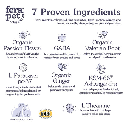 Fera Pets calming supplement for dogs, natural stress relief, anxiety support, vet-formulated pet relaxation supplement