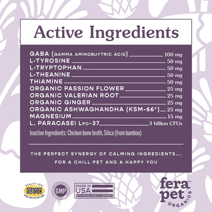 Fera Pets calming supplement for dogs, natural stress relief, anxiety support, vet-formulated pet relaxation supplement