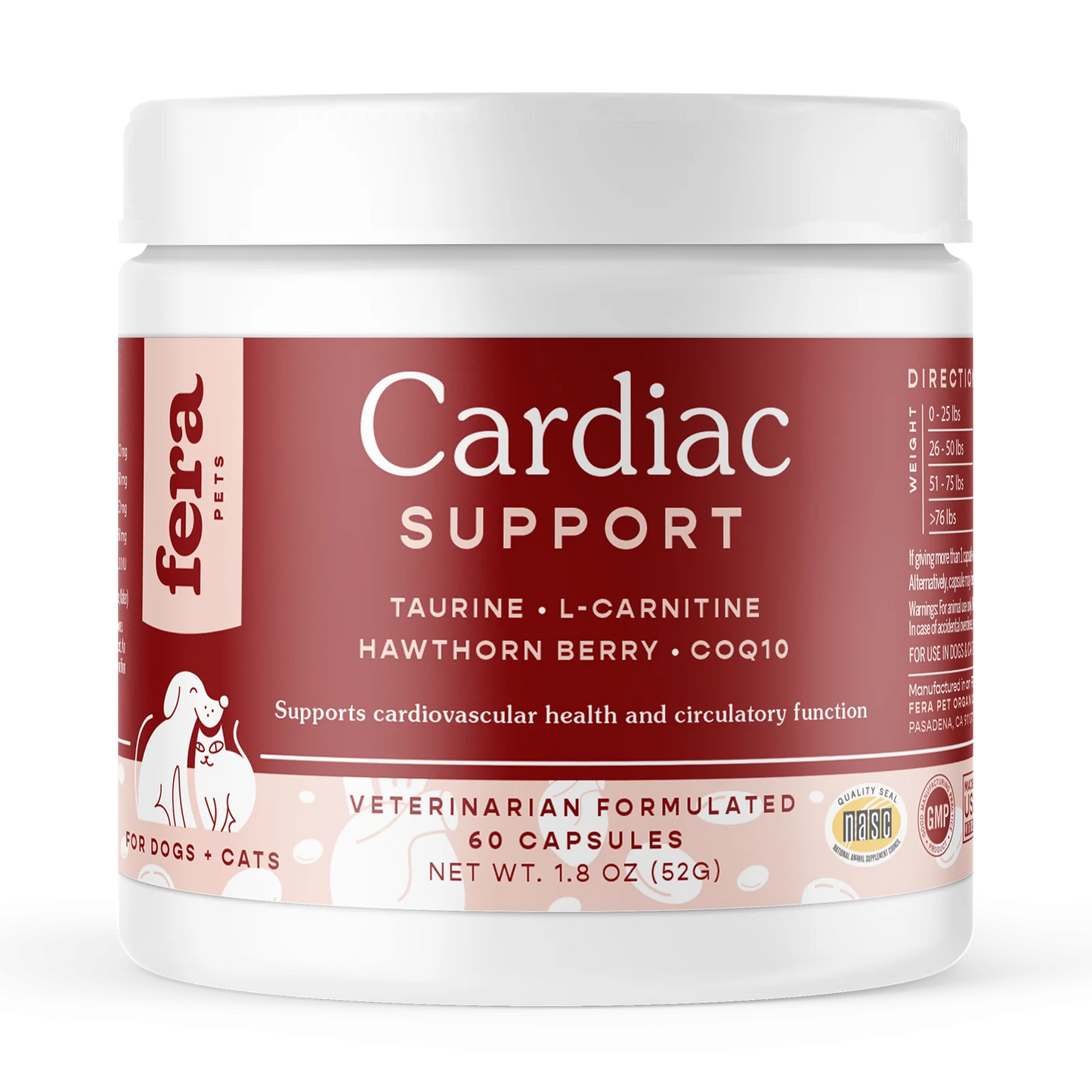 Fera Pets Cardiac Support supplement for dogs, natural heart health support, vet-formulated, promotes cardiovascular wellness