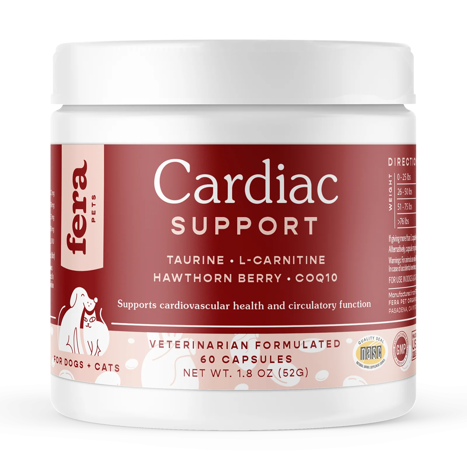 Fera Pets Cardiac Support supplement for dogs, natural heart health support, vet-formulated, promotes cardiovascular wellness
