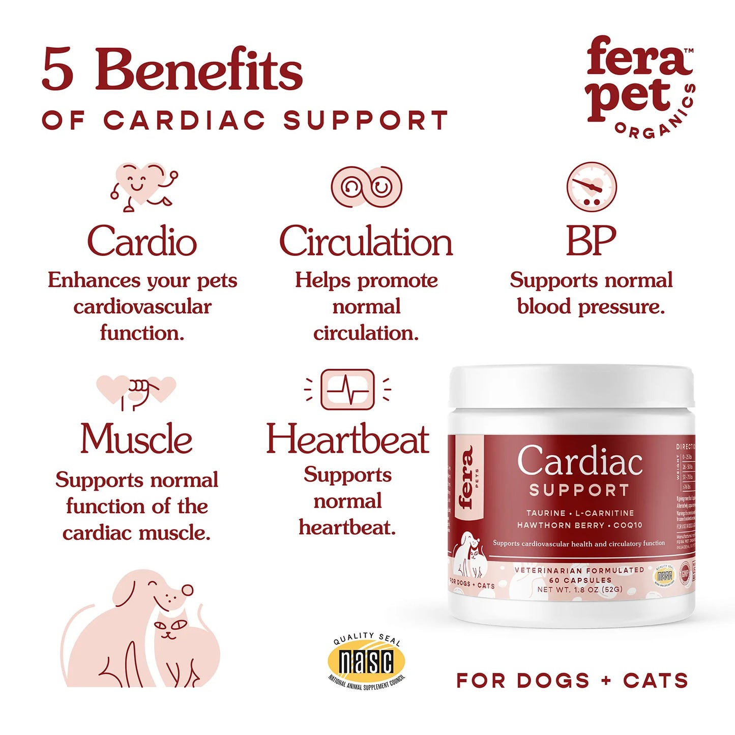 Fera Pets Cardiac Support supplement for dogs, natural heart health support, vet-formulated, promotes cardiovascular wellness