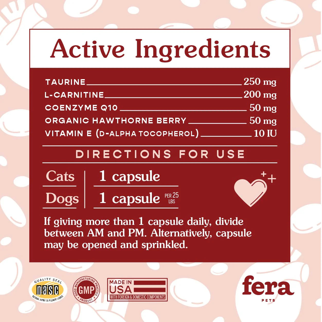 Fera Pets Cardiac Support supplement for dogs, natural heart health support, vet-formulated, promotes cardiovascular wellness