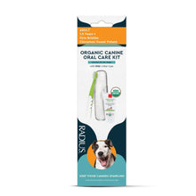 RADIUS Organic Canine Oral Care Kit with a toothbrush, toothpaste, and eco-friendly storage case designed for pet dental health.